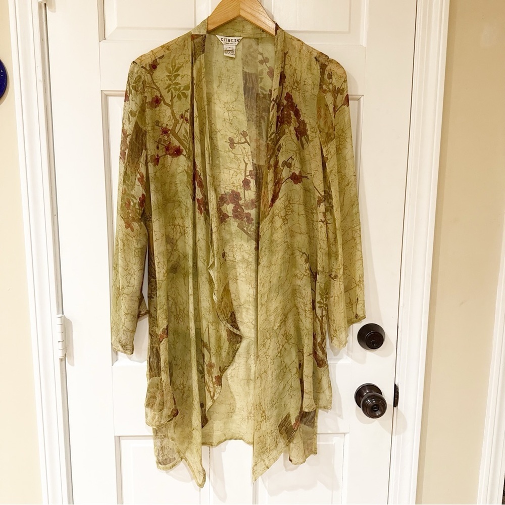 Citron Santa Monica Green Silk Duster Kimono M